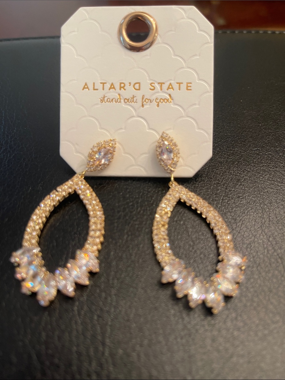 Altar'd State Gold Crystal Teardrop Loop Earrings